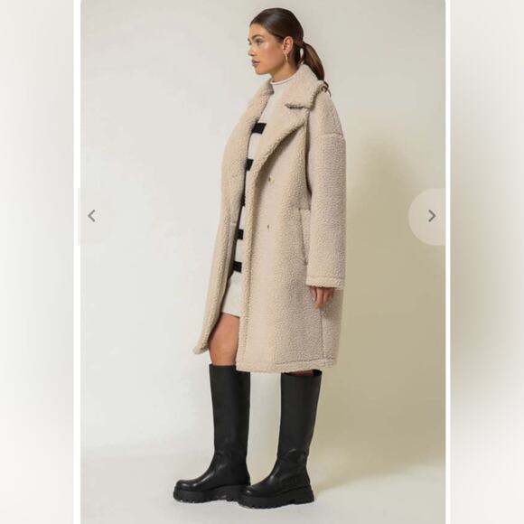 line and dot agnes cream oversized long teddy jacket trench coat Medium Large - Picture 8 of 15